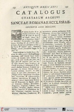 Catalogus Chartarum Archivi Sanctae Romanae Ecclesiae, Confectus Anno MCCCLXVI