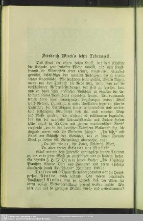 Friedrich Wieck's letzte Lebenszeit