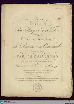 Trois trios pour harpe, cor et violon : Ooeuvre 50. No. 1