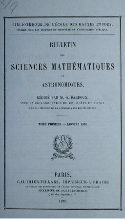Tome Premier. - Janiver 1870.