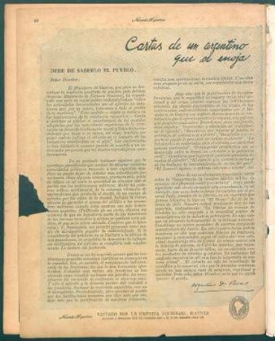 Cartas de un argentino que se enoja : Debe de saberlo el pueblo...