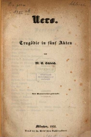 Nero : Tragödie in fünf Akten