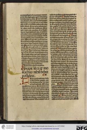 Incipit liber quod monachus nihil debet possidere.