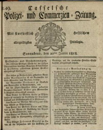 Nr. 49, Sonnabend, den 20sten Junii 1818