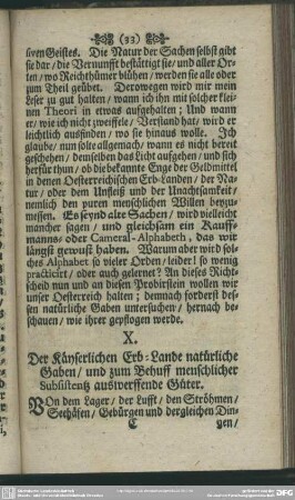 X. Der Käyserlichen Erb-Lande natürliche Gaben, und zum Behuff menschlicher Subsistentz auswerffender Güter