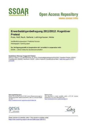 Erwerbstätigenbefragung 2011/2012: Kognitiver Pretest