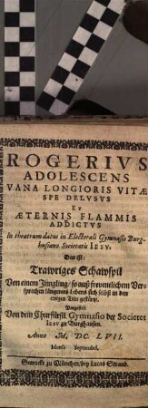Adolescens Vana Longioris vitae spe delusus et aeternis flammis addictus : [Periocha, Burghausen]