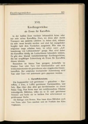 XVII. Knollengewächse als Ersatz für Kartoffeln.