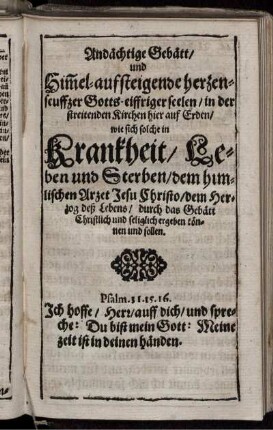 Gebätt in Krankheit Leben und sterben