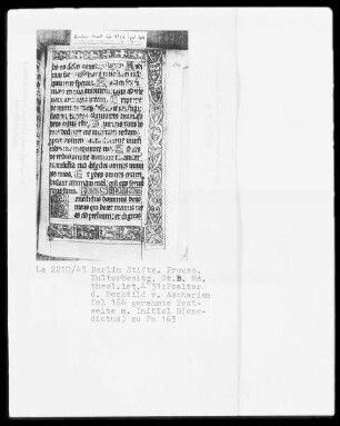 Psalter der Mechthild von Anhalt — Initiale B (enedictus) und Dreivierteilbordüre, Folio 164recto