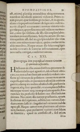 Cap. XXI. Quam egregia item propensio ad omnem virtutem & quomodo ea fouenda.