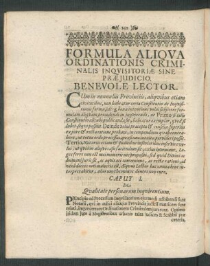 Formula Aliqua Ordinationis Criminalis Inquisitoriae Sine Praejudicio