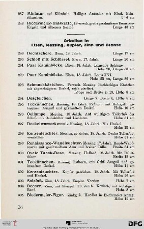 Arbeiten in Eisen, Messing, Kupfer, Zinn und Bronze (Nr. 289-328)