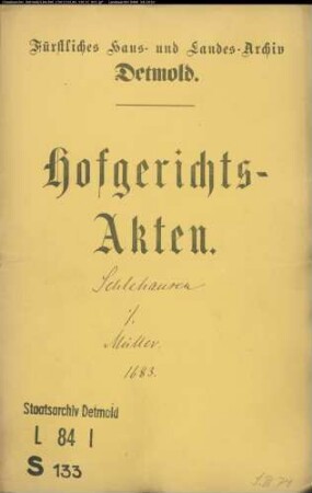 Schlehausen, Joh. Kaspar in Herford gegen Vogt Dietrich Müllers Witwe zu Schötmar - Schuldforderung