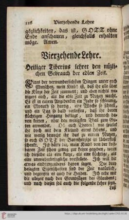 Vierzehende Lehre. Heiliger Tiberius lehret den nüzlichen Gebrauch der edlen Zeit