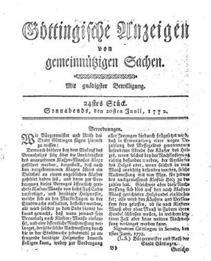 24stes Stück. Sonnabends, den 20sten Junii, 1772.