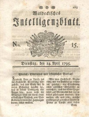 No. 15, Dienstag, den 14. April 1795
