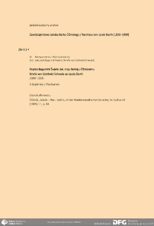Brief von Bogumił Šwjela an Jakub Bart-Ćišinski