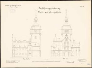 Unteroffiziersschule, Treptow/Rega: Wacht- und Arrestgebäude: Aufriss Nordansicht, Ostansicht 1:100
