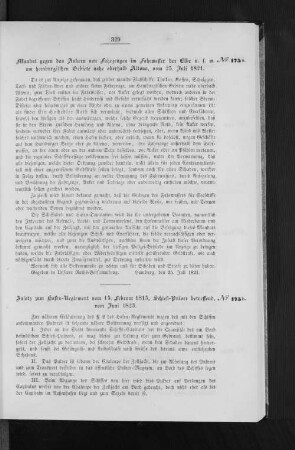 Zusatz zum Hafen-Reglement vom 15. Februar 1815, Schieß-Pulver betreffend, vom Juni 1823.