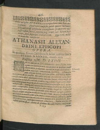 Athanasii Alexandrini Episcopi Opera.