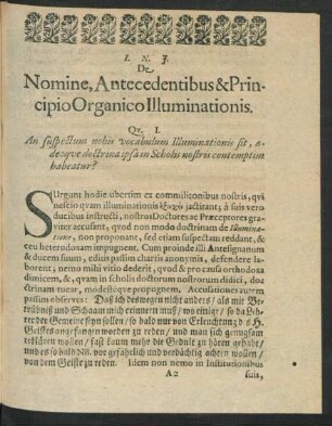 De Nomine, Antecedentibus & Principio Organico Illuminationis.
