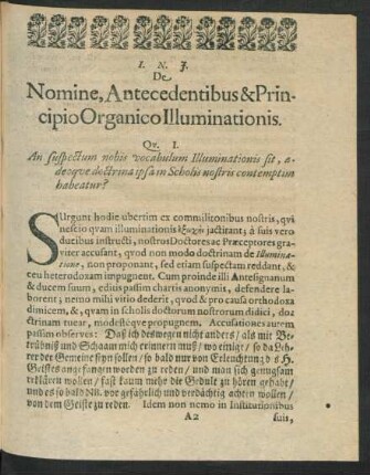 De Nomine, Antecedentibus & Principio Organico Illuminationis.