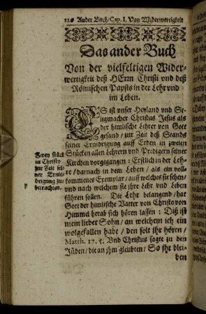 Das ander Buch. Von der vielfeltigen Widerwertigkeit deß Herrn Christi und deß Römischen Papsts in der Lehr und im Leben