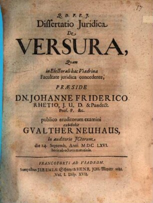 Diss. iur. de versura