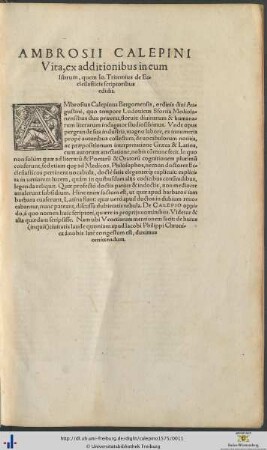 Ambrosii Calepini Vita
