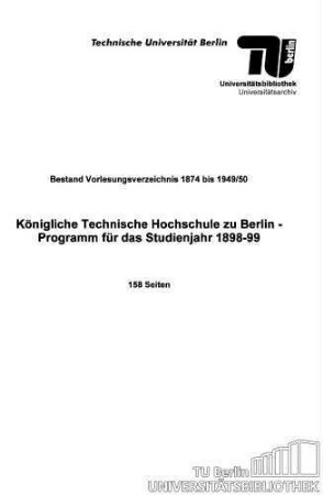 Programm für das Studienjahr 1898-1899