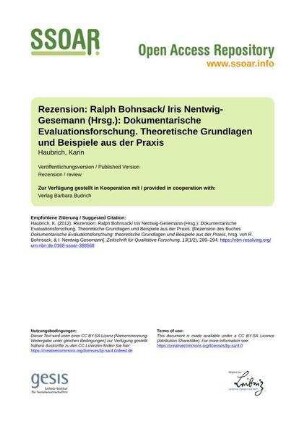 Rezension: Ralph Bohnsack/ Iris Nentwig-Gesemann (Hrsg.): Dokumentarische Evaluationsforschung. Theoretische Grundlagen und Beispiele aus der Praxis
