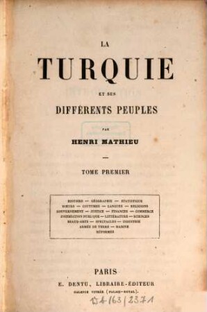 La Turquie et ses différents peuples, 1
