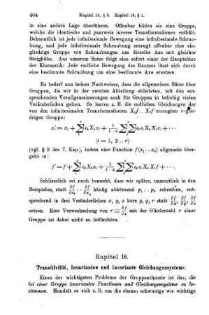 Kap. 16. Transitivität, Invarianten und invariante Gleichungensysteme.