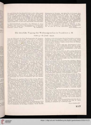 43: Die deutsche Tagung für Wohnungswesen in Frankfurt a. M.vom 4. -6. Juni 1930