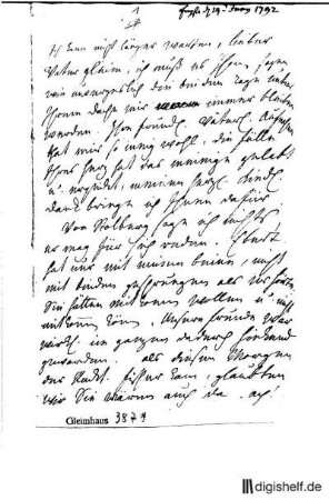 1: Brief von Luise Gräfin; Stolberg-Stolberg, Christian Graf Stolberg-Stolberg an Johann Wilhelm Ludwig Gleim