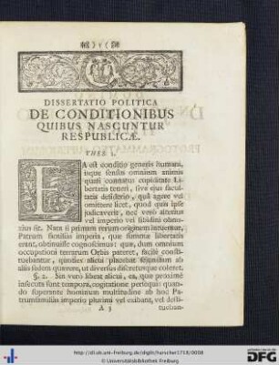 Dissertatio Politica De Conditionibus Quibus Nascuntur Respublicae.