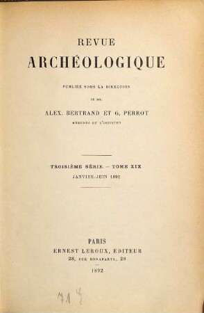 Revue archéologique. 19. 1892