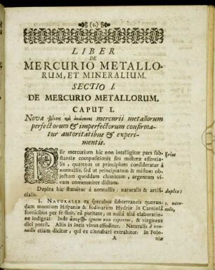 Sectio I. De Mercurio Metallorum.