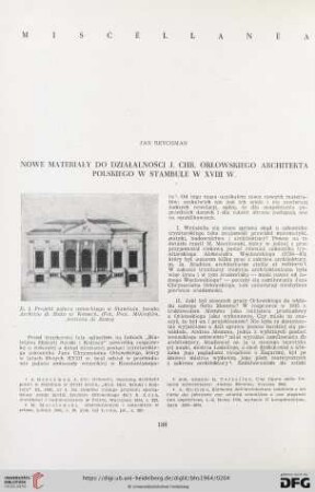 Nowe materiały do działalności J. Chr. Orłowskiego architekta polskiego w Stambule w XVIII w.