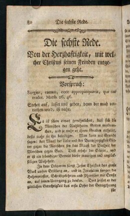 80-94, Die sechste Rede. Von der Herzhaftigkeit, mit welcher Christus seinen Feinden entgegen geht.