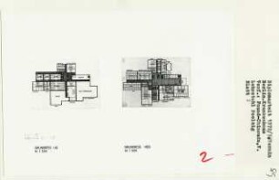 Krankenhaus, Berlin-Neukölln (Diplomarbeit bei Peter Poelzig): Grundrisse Untergeschoss und Erdgeschoss 1:500
