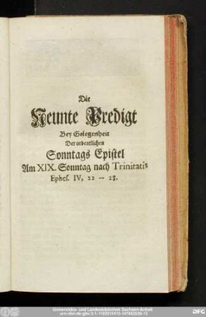 Die Neunte Predigt Bey Gelegenheit Der Ordentlichen Sonntags Epistel Am XIX. Sonntag nach Trinitatis Ephes. IV, 22 - 28.