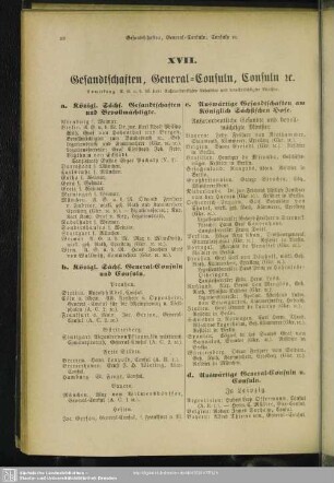 XVII. Gesandtschaften, General-Consuln, Consuln etc.