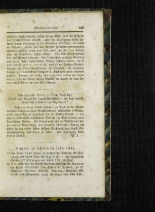 Geschenke an Schulen im Jahre 1844