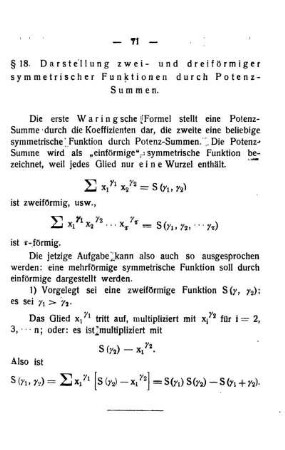§ 18. Darstellung zwei- und dreiförmiger symmetrischer Funktionen durch Potenz-Summen