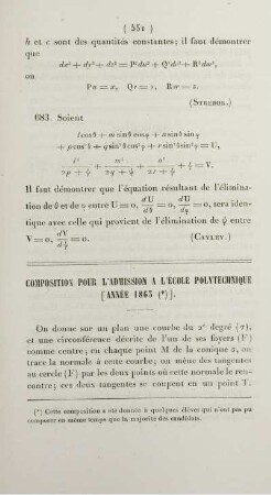 Composition pour l'admission a l'École Polytechnique [année 1863].