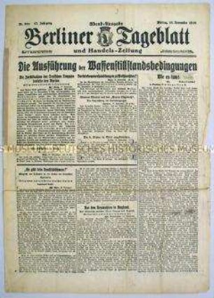 "Berliner Tageblatt" zu den Waffenstillstandsbedingungen