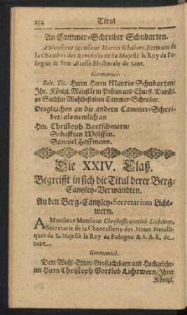 Die XXIV. Claß. Begreifft in sich die Titul derer Berg-Cantzey-Verwandten