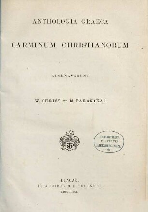 Anthologia Graeca carminum Christianorum